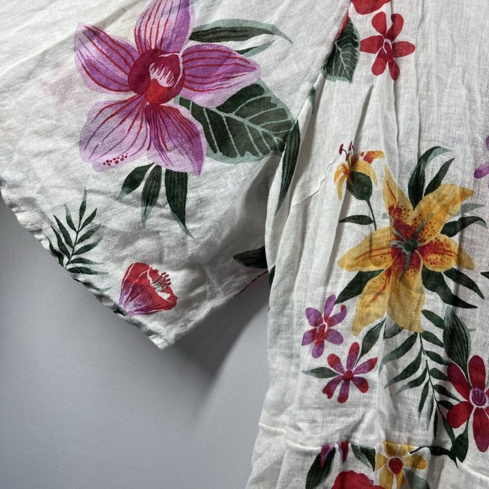 Old Navy Women's Top Plus 3X Tropical Floral Wrap Linen Blend Short Sleeve Y2K - Picture 4 of 9